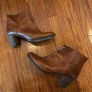 JCrew brown tan leather heeled booties